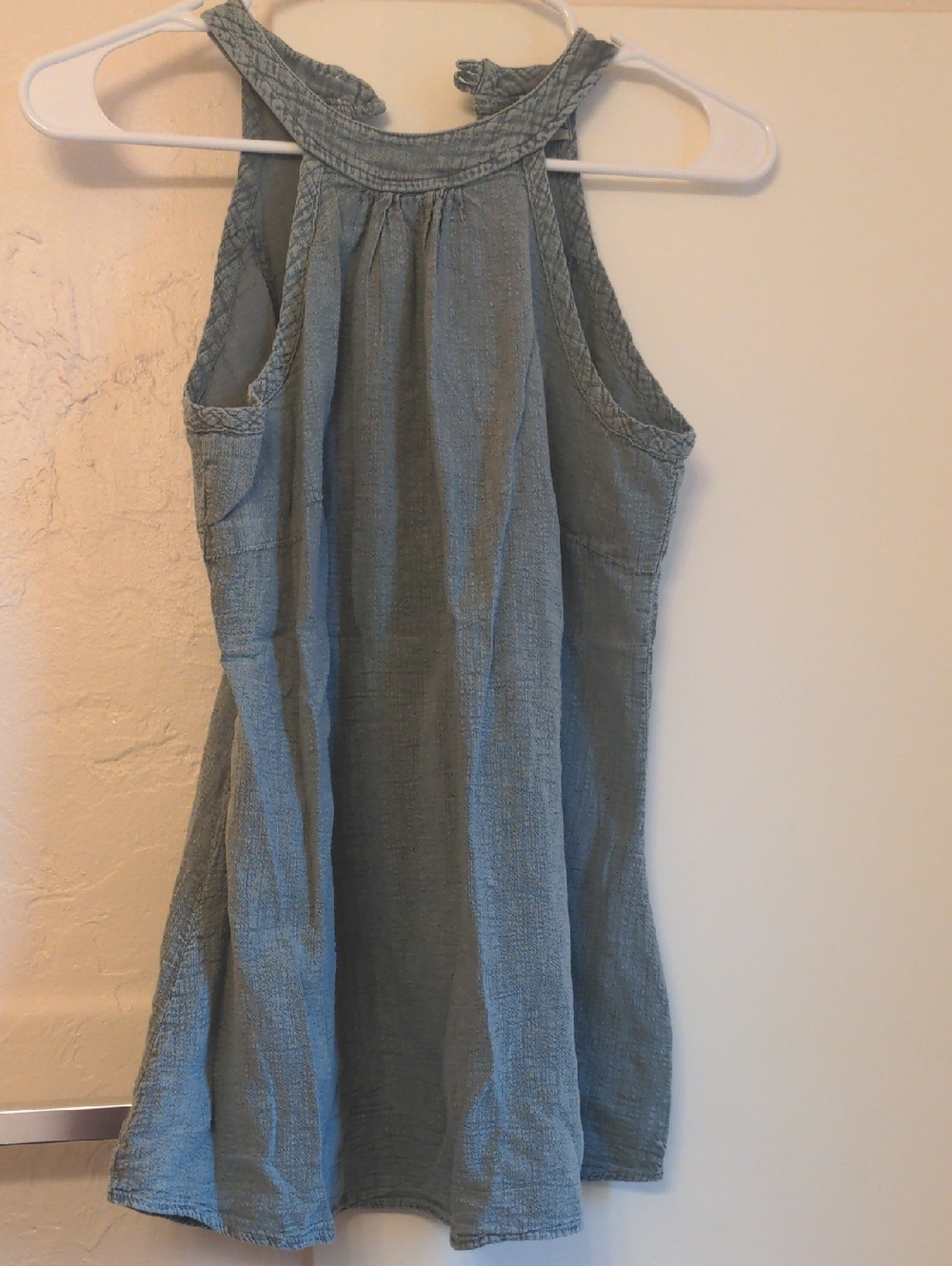 Sleeveless Light Blue Denim Jean Color  Textured Halter Top